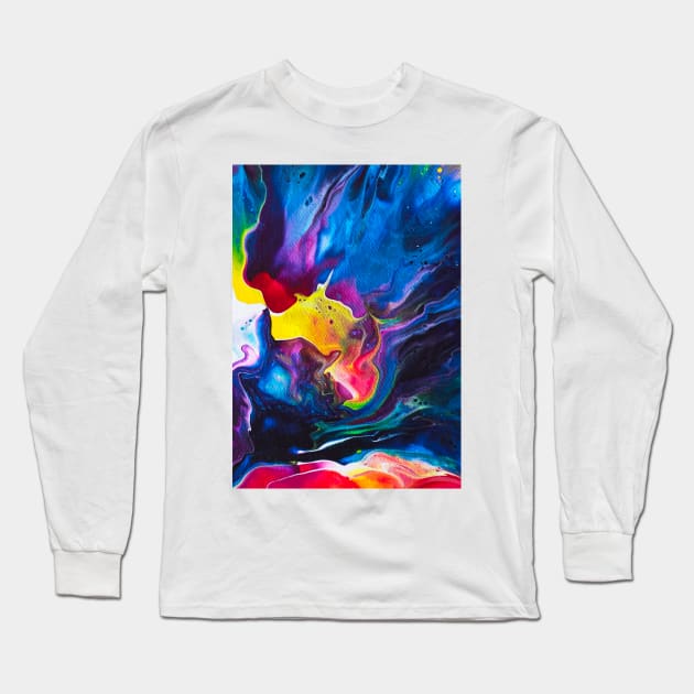 Yellow Sun Flare (acrylic Dutch pour) Long Sleeve T-Shirt by ayemfid